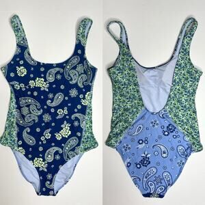Aerie Blue Floral Paisley Print One Piece Swimsuit